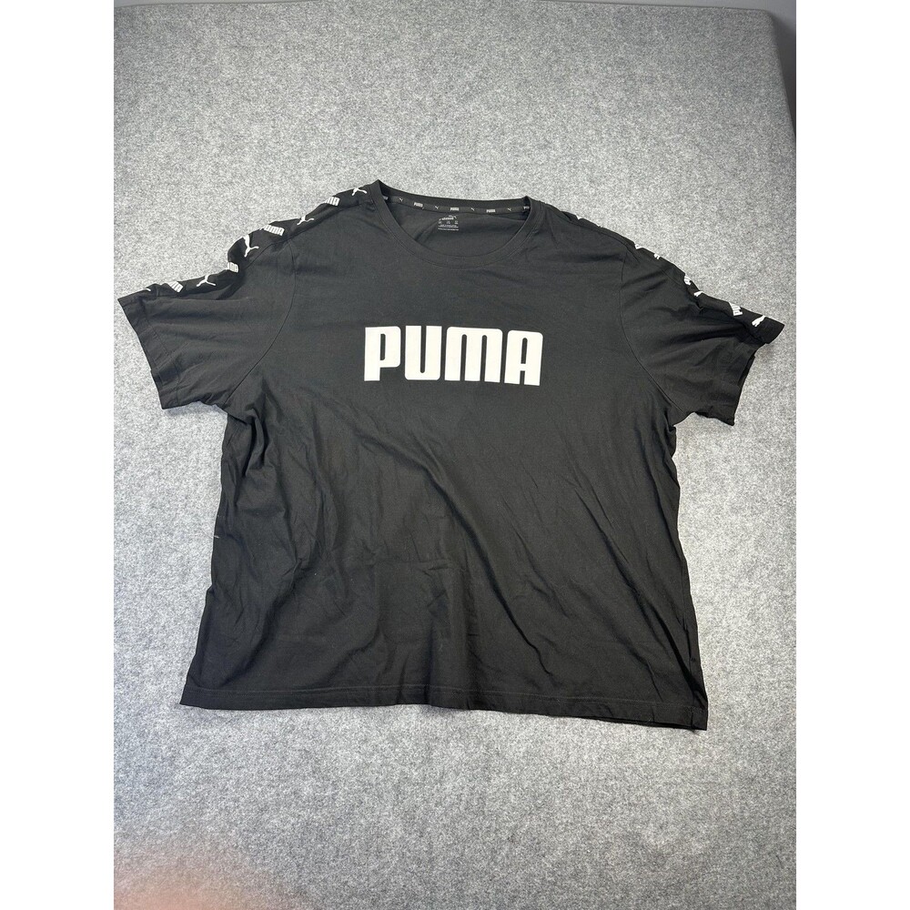 Puma Shirt Mens 4XL Black Big Logo Tape Sleeve Graphic Tee Tagless Cotton